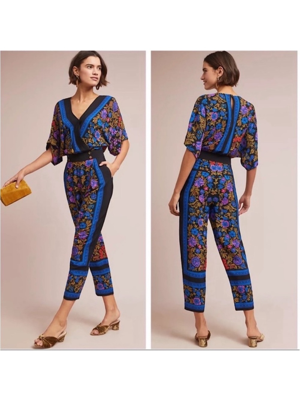 Anthropologie Scarf Print Floral V-Neck Jumpsuit ett:wa